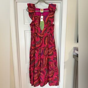 Farm Rio Women’s Wild Bananas Ruffled Midi Dress * size L * NWT